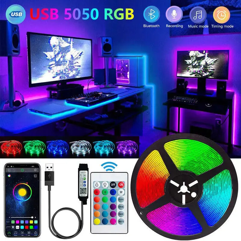 Bluetooth LED Strip Lights Smart SMD 5050 APP Remote Control Flexible Ribbon Diode Lamp Tape TV Backlights Game Room Home Decor - HASHTAG
