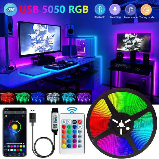 Bluetooth LED Strip Lights Smart SMD 5050 APP Remote Control Flexible Ribbon Diode Lamp Tape TV Backlights Game Room Home Decor - HASHTAG