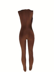 Queen Letter Print Tank Jumpsuit, Slim Solid Casual Jumpsuit For Spring & Summer, Women's Clothing HASHTAG