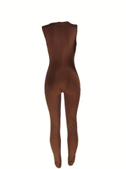 Queen Letter Print Tank Jumpsuit, Slim Solid Casual Jumpsuit For Spring & Summer, Women's Clothing HASHTAG