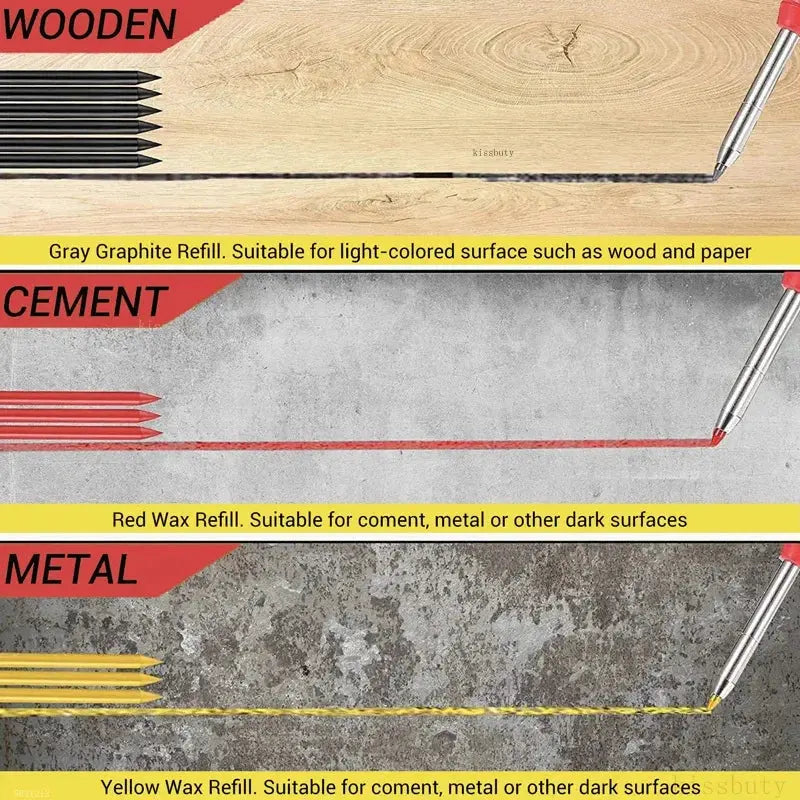 Solid Carpenter Mechanical Pencil with Sharpener Woodworking Tools 2.8mm 3 Colors Refill Construction Tools Stationery Supply - HASHTAG