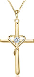 925 Sterling Silver Cross Necklace for Women Men 14K Gold Plated 5A CZ Birthstone Necklaces for Holiday