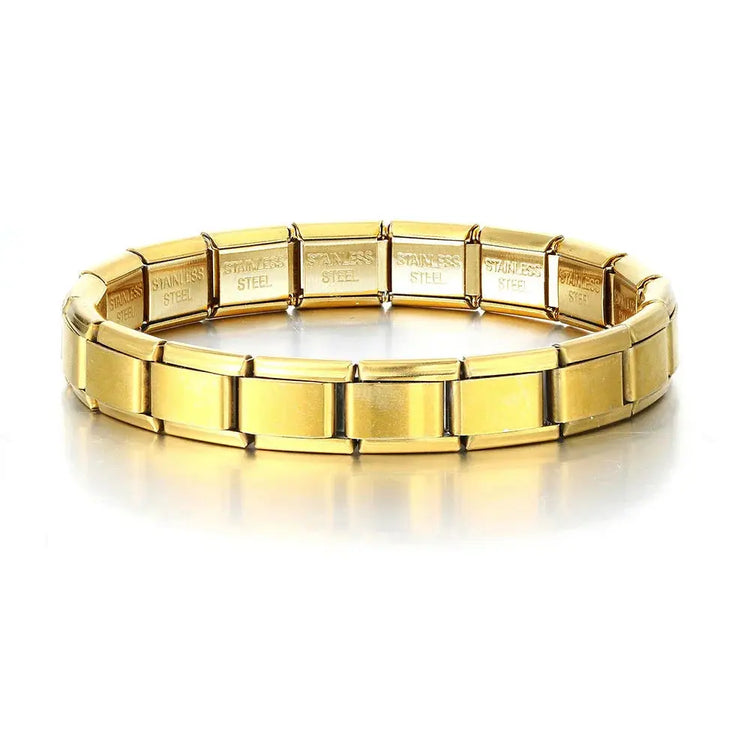 Trendy Square Italy Stainless Steel Bracelets For Women Men HipHop Metal Italian Modules Stretchable Gift Birthday Party Jewelry - My Hashtag Shop