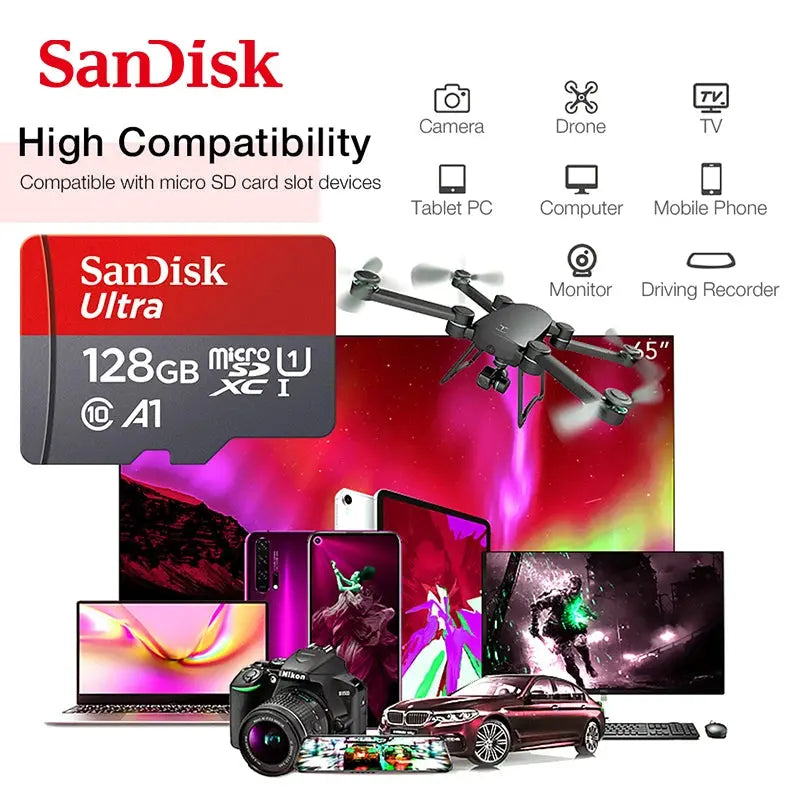 100% Original SanDisk Micro tf SD Card Class 10 TF Card 32GB 64GB 128GB Memory Card for Phone Tablet Flash Card HASHTAG