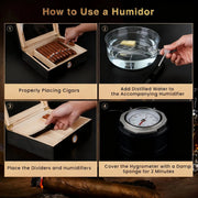 Cigar Humidor Solid Wood with Glass Top, 30 Cigar Capacity Storage Box with Hygrometer Humidifier for Home Decor HASHTAG