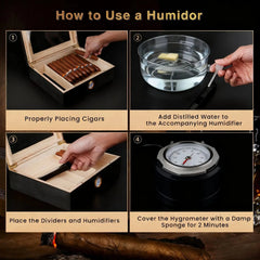 Cigar Humidor Solid Wood with Glass Top, 30 Cigar Capacity Storage Box with Hygrometer Humidifier for Home Decor HASHTAG