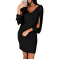 V-neck Tassel Long-sleeve Mini Sheath Party Dress HASHTAG