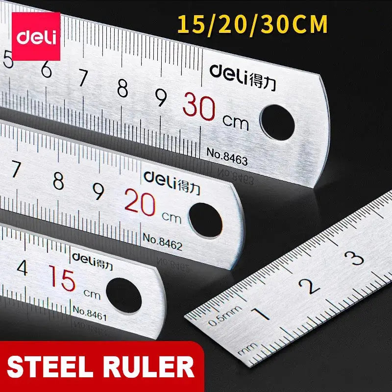 Deli Stainless Steel Ruler 15/20/30cm Metal Straight Ruler for Home School Precision Measuring Drawing Tool Supplies 1/2/5pcs - HASHTAG