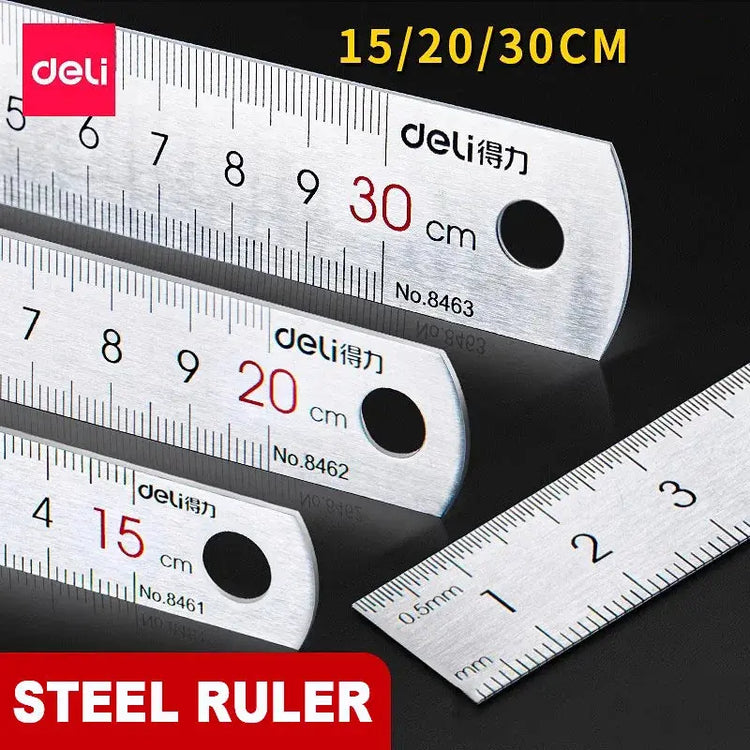 Deli Stainless Steel Ruler 15/20/30cm Metal Straight Ruler for Home School Precision Measuring Drawing Tool Supplies 1/2/5pcs - HASHTAG