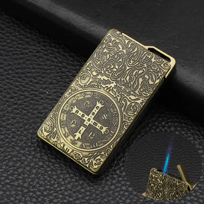 Constantine Relief Ultra Thin Retro Grinding Wheel Lighter Metal Jet Flame Inflatable Lighter Cigarette Accessories Men&