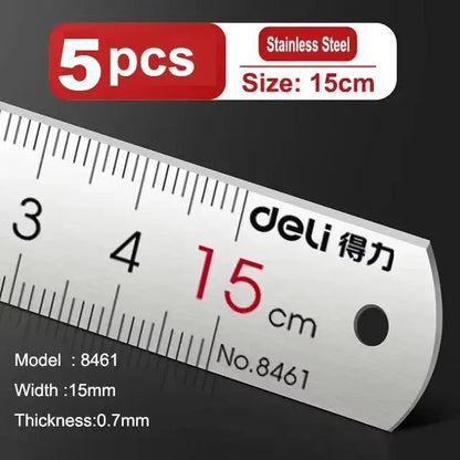 Deli Stainless Steel Ruler 15/20/30cm Metal Straight Ruler for Home School Precision Measuring Drawing Tool Supplies 1/2/5pcs - HASHTAG