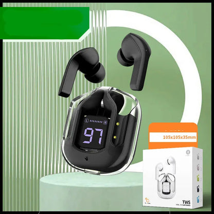 New Mini Transparent Wireless Bluetooth Headset Digital Display ENC Noise Reduction True Wireless Sports Music HASHTAG BAR TABACCHI