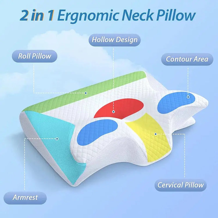 1pc Memory Foam Cervical Pillow, 2 in 1 Ergonomic Contour Orthopedic Pillow for Neck Pain, Contoured Support Pillows,Neck Pillow - HASHTAG