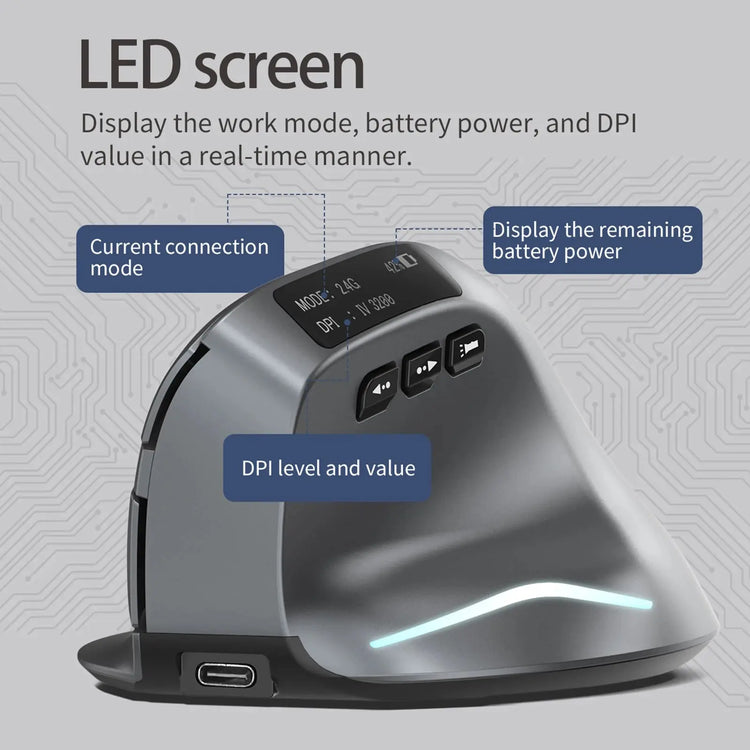 ZELOTES F-26C Mouse Rechargeable display dual-mode wireless mouse with silent 2.4GHz BT gray mouse - My Hashtag Shop
