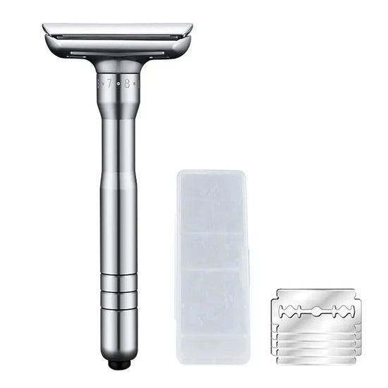 Adjustable Safety Razor Safer Press to Open Blade Replacing System 1 Razor 1 Travel Case & 5 Blades Men&