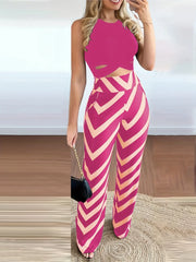 Casual Two-piece Pants Set, Crop Tank Top & Geo Print Pants Outfits, Women's Clothing HASHTAG