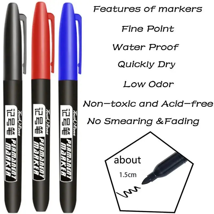 6 PCS Permanent Marker Pen Manga Drawing Markers Black Blue Red Waterproof Ink Sketch Pens Stationery Art School Supplies - HASHTAG