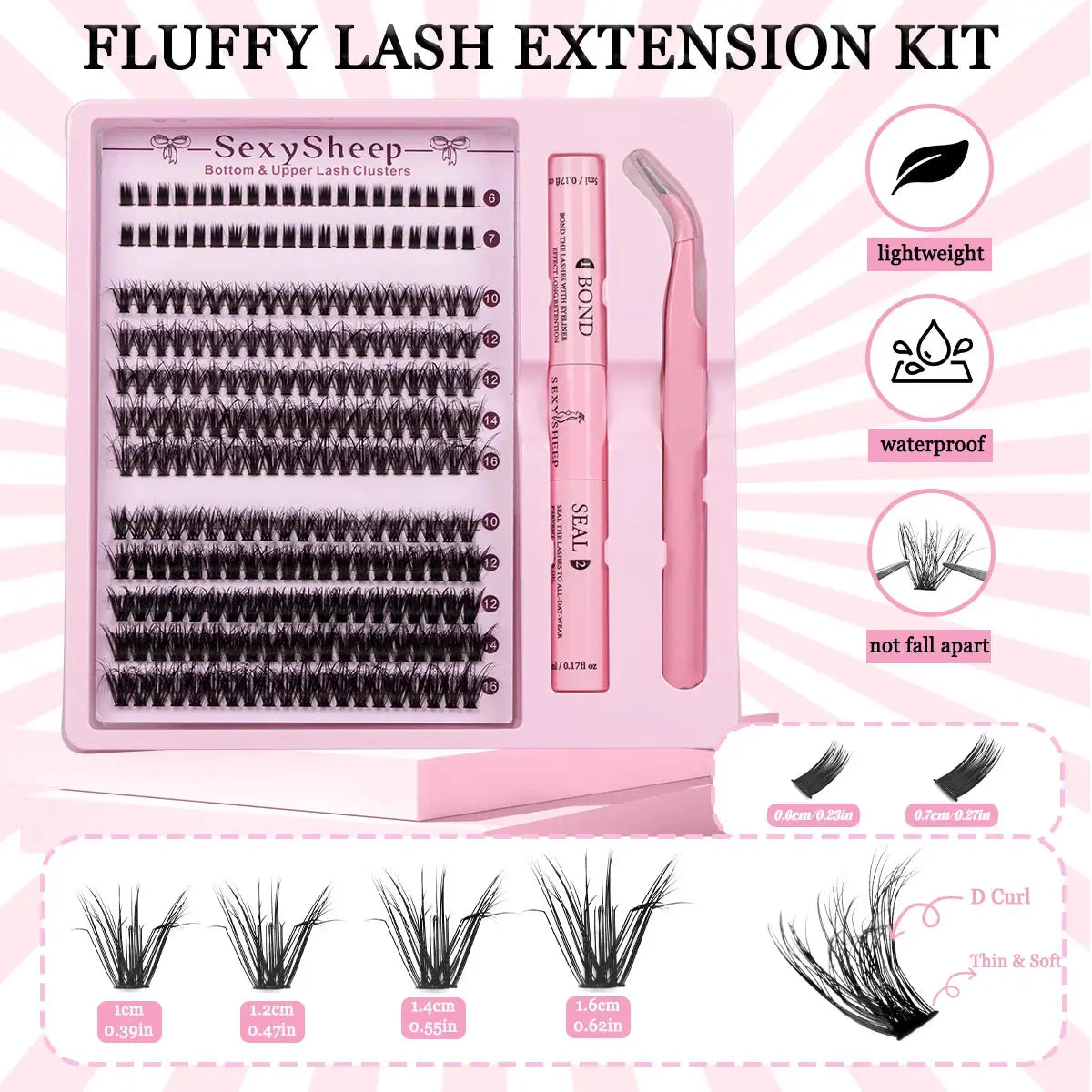 Eyelash Clusters Kit Fluffy Individual Eyelash Extensions With Lower Lash DIY Lash Extension Kit Lash Bond and Seal HASHTAG