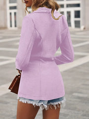 Lapel Double Breasted Blazer, Elegant Long Sleeve Work Office Outerwear With Pockets, Women's Clothing HASHTAG