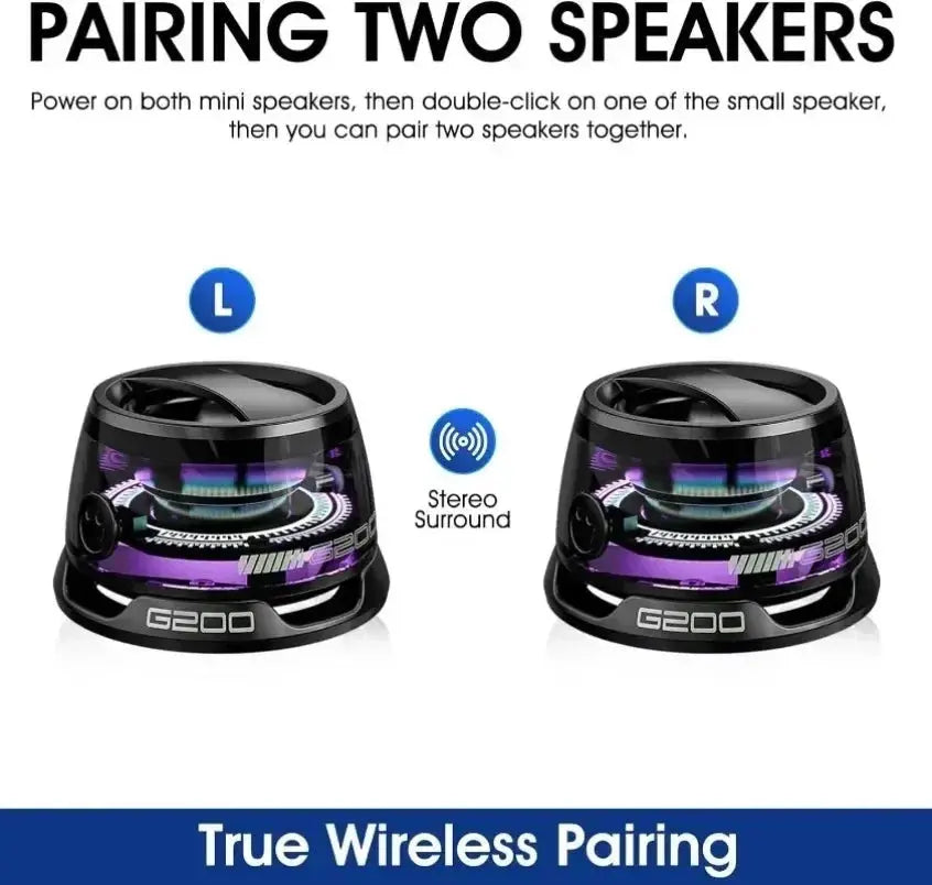 Mini Travel Stereo Speaker Outdoor Magnetic Bluetooth Speaker Wireless Portable with RGB Color Light and Phone Holder for IOS - HASHTAG