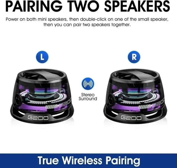 Mini Travel Stereo Speaker Outdoor Magnetic Bluetooth Speaker Wireless Portable with RGB Color Light and Phone Holder for IOS - HASHTAG