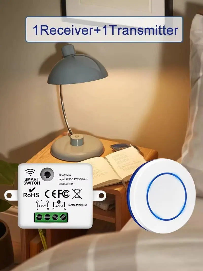 RF 433Mhz Light Switch round 10A Wireless Panel Mini Switch Remote Control Relay Receiver Module Transmitter for Bedroom