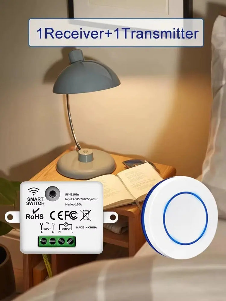 RF 433Mhz Light Switch round 10A Wireless Panel Mini Switch Remote Control Relay Receiver Module Transmitter for Bedroom