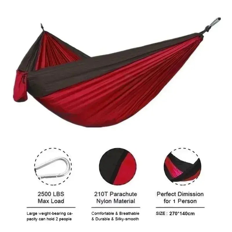 Outdoor Single Person Camping Hammock With Nylon Color Matching Hammock High Strength Parachute Fabric Portable Hanging Bed HASHTAG