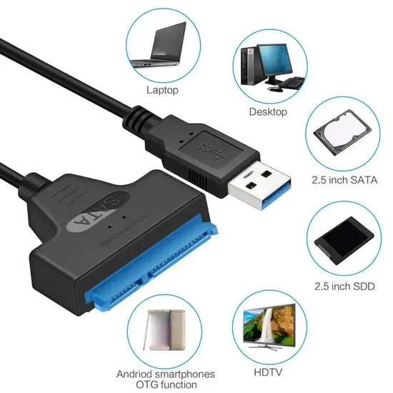 SATA To USB3.0 / TypeC Cable For 2.5 Inch External HDD SSD Hard Drive SATA 3 22 Pin Adapter USB 3.0 To Sata III Cord Up to 6 Gbp - HASHTAG