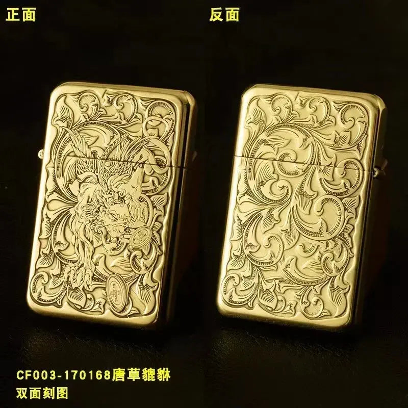 Exquisite Brass Kerosene Lighter Slim Windproof Vintage Grinding Wheel Ignition Lighter Cigarette Accessories Men&