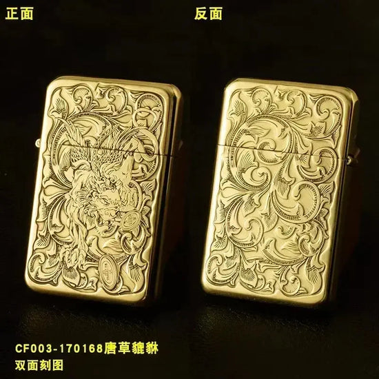 Exquisite Brass Kerosene Lighter Slim Windproof Vintage Grinding Wheel Ignition Lighter Cigarette Accessories Men&