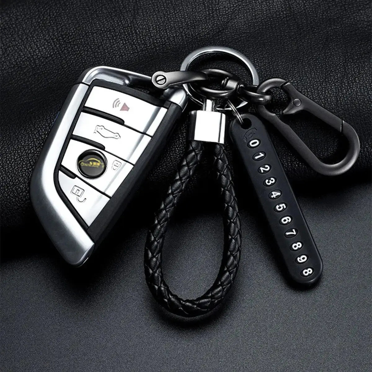 Trendy DIY Mobile Phone Number Plate Pendant Keychain for Men Punk Simple Woven Leather Rope Anti-lost Car Key Chain Accessories HASHTAG