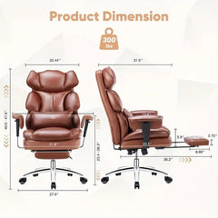 Supreme Comfort Reclining Desk Chair - Ergonomic High Back with Footrest, Adjustable Height for Big & Tall, Luxury PU Leather Executive Computer Task Chair, Lumbar Support & Padded Armrests HASHTAG