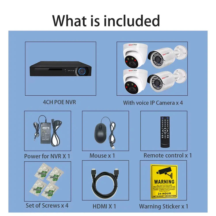 4K 8MP Ultra HD POE IP Security Camera System NVR Kit with Audio Out Door Bullet Indoor Dome Human Detection Video Surveillance