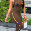 Queen Letter Print Tank Jumpsuit, Slim Solid Casual Jumpsuit For Spring & Summer, Women's Clothing HASHTAG