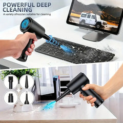 Rechargeable Cordless Air Duster - Powerful Electric Compressed Air Blower for Deep Cleaning of Computer Keyboards, Cameras, Cars, and Home Offices - Portable, Lightweight, and Easy to Use with LED Light and Extendable Nozzle HASHTAG