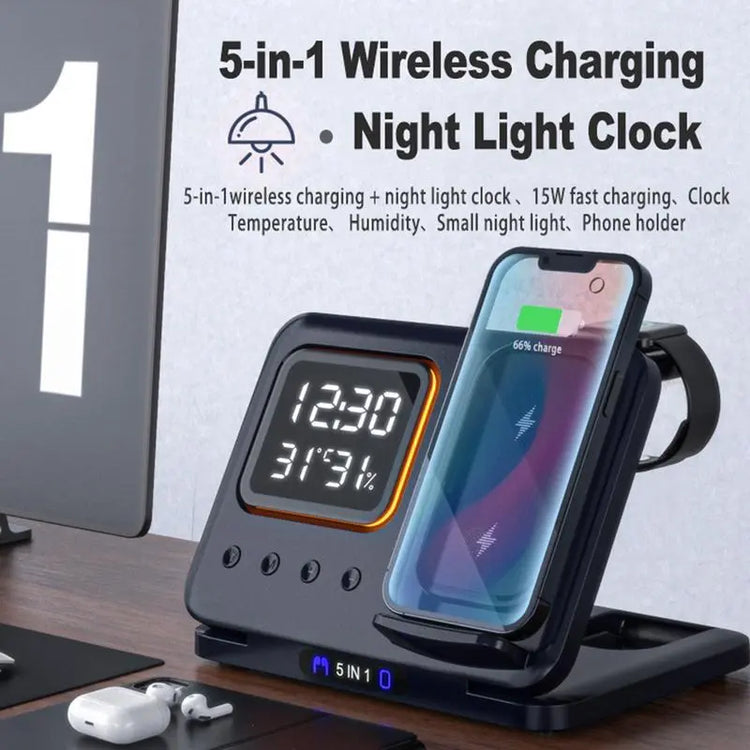 Wireless Chargers Stand 5 In1 LED Digital Alarm Clock Fast Charging - HASHTAG