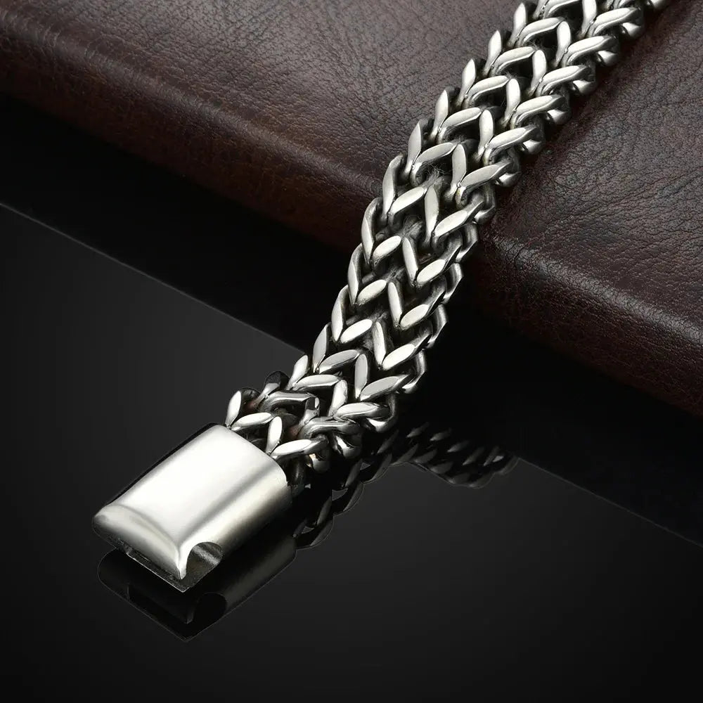 Stainless Steel Braided Double Row Front and Rear Fish Scale Alloy Magnetic Buckle Bracelet with Keel Jewelry New Model HASHTAG