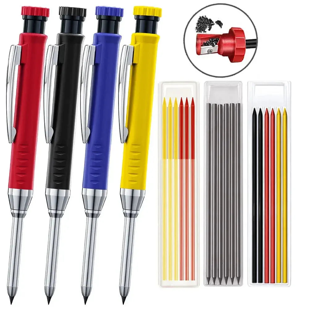 Solid Carpenter Mechanical Pencil with Sharpener Woodworking Tools 2.8mm 3 Colors Refill Construction Tools Stationery Supply - HASHTAG