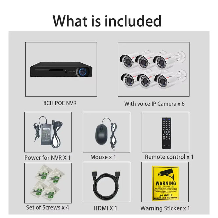 4K 8MP Ultra HD POE IP Security Camera System NVR Kit with Audio Out Door Bullet Indoor Dome Human Detection Video Surveillance