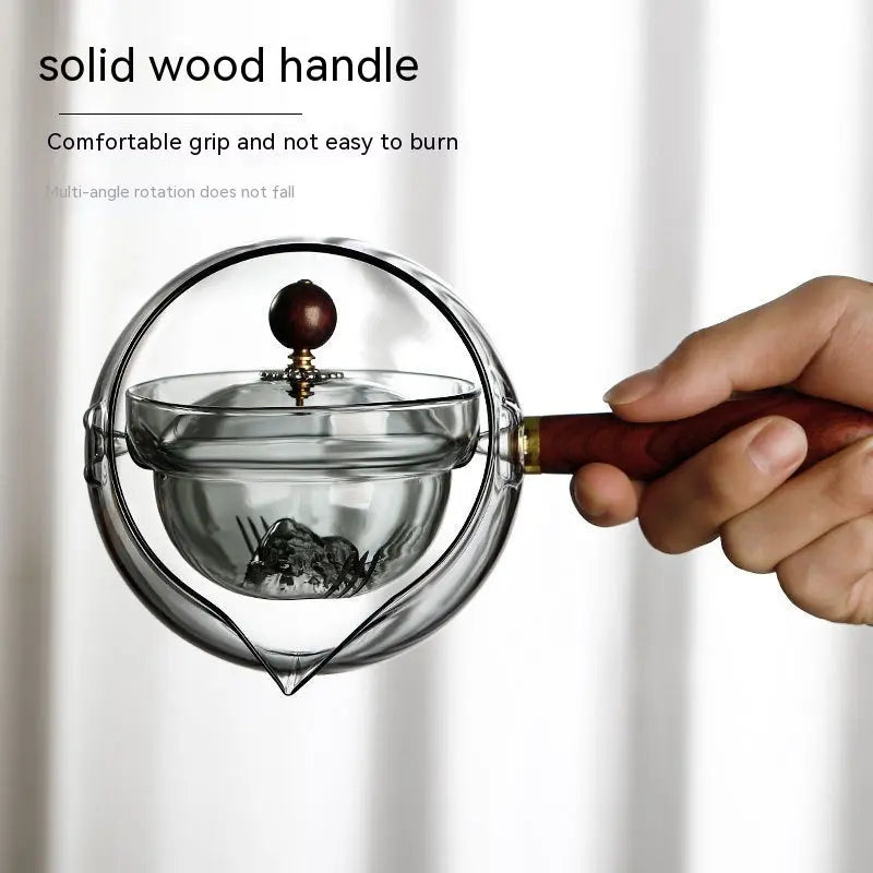 Semi-automatic Rotary Heat-resistant Glass Teapot Lazy Tea Making With Infuser And Wooden Handle Office Home Accessories Cucina Gadgets AliExpress
