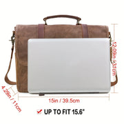 [Leather Messenger Bag] Waterproof Vintage 15.6 Inch Mens Messenger Bag | Genuine Leather Waxed Canvas Briefcase Large Leather Computer Laptop Bag Rugged Satchel Shoulder Bag HASHTAG