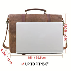 [Leather Messenger Bag] Waterproof Vintage 15.6 Inch Mens Messenger Bag | Genuine Leather Waxed Canvas Briefcase Large Leather Computer Laptop Bag Rugged Satchel Shoulder Bag HASHTAG