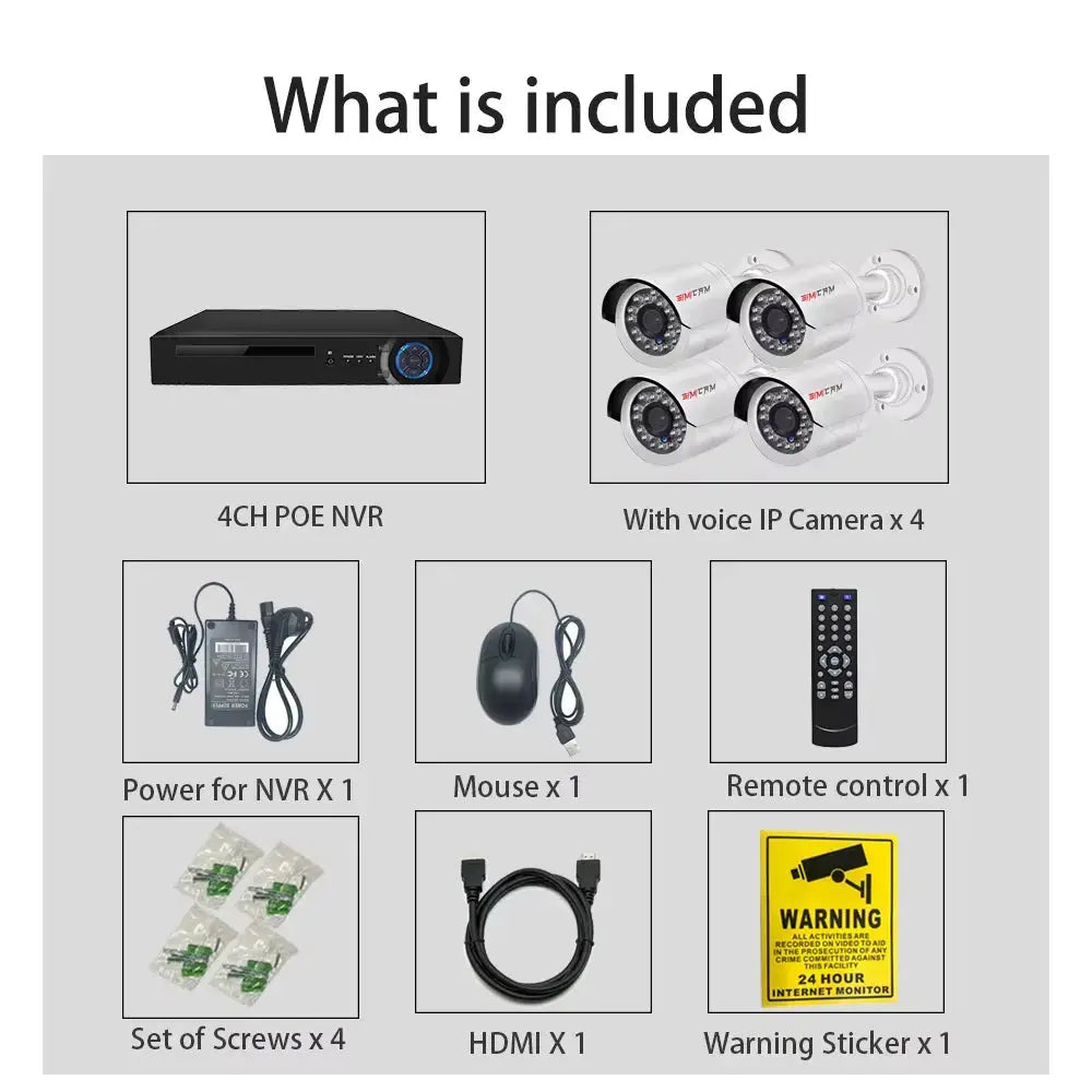 4K 8MP Ultra HD POE IP Security Camera System NVR Kit with Audio Out Door Bullet Indoor Dome Human Detection Video Surveillance