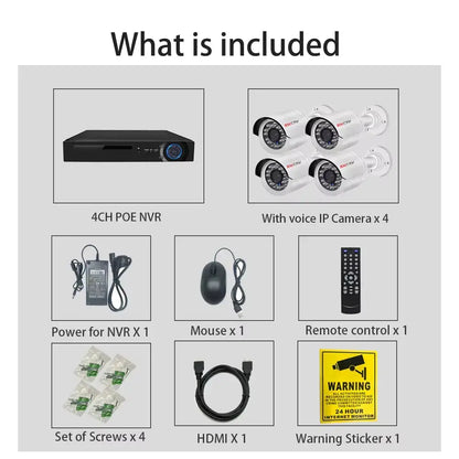 4K 8MP Ultra HD POE IP Security Camera System NVR Kit with Audio Out Door Bullet Indoor Dome Human Detection Video Surveillance