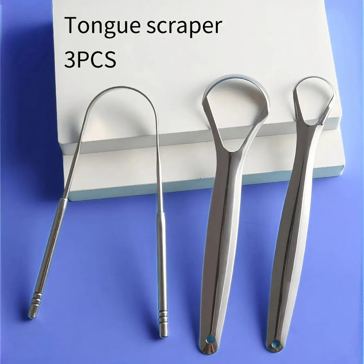 3pcs Stainless Steel Tongue Scraper U-shaped Metal Fresh Breath Cleaning Coated Tongue Toothbrush Oral Hygiene Care Tools HASHTAG