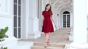 Elegant Retro A-line Dress, Short Sleeve Casual Dress For Spring & Summer, Women's Clothing HASHTAG