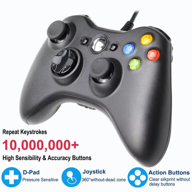 For Xbox 360 /360 Slim USB Wired Controller Console Gamepad Joypad for PC Joystick for 360 Console with Dual-Vibration Turbo