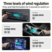 Rechargeable Cordless Air Duster - Powerful Electric Compressed Air Blower for Deep Cleaning of Computer Keyboards, Cameras, Cars, and Home Offices - Portable, Lightweight, and Easy to Use with LED Light and Extendable Nozzle HASHTAG