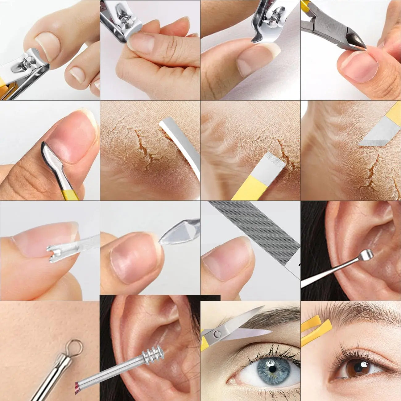 Tagliaunghie Set Professionale - Grooming Kit Strumenti per Manicure E Pedicure 16Pcs Con Lussuosa Custodia Da Viaggio in Pelle(Giallo)